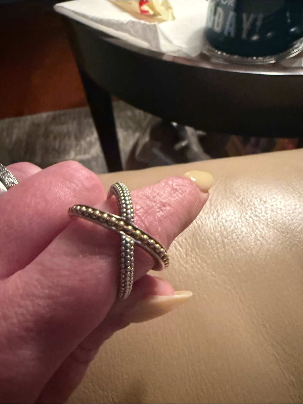 Lagos Handcrafted Crisscross Two-Tone Beaded Ring - Gold & Silver Size 10